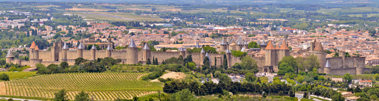 Blick von Osten auf
                                        Carcassonne - 33° Panorama